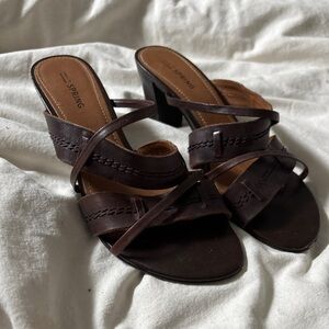 Call It Spring brown strappy kitten heel